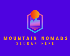 Hexagon Sunset Mountain logo design