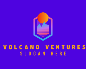 Hexagon Sunset Mountain logo design