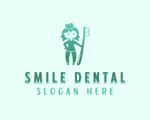 Girl Dentist Toothbrush logo design