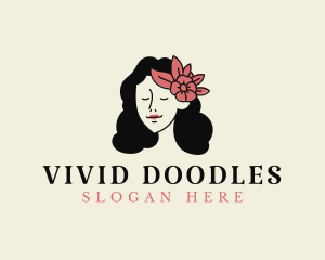 Girl Floral Headdress logo design