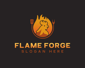 Chicken Roast Flame logo design