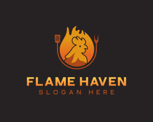 Chicken Roast Flame logo design