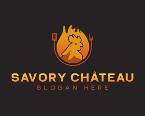 Chicken Roast Flame logo design