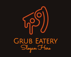 Neon Pizza Slice Restaurant logo design