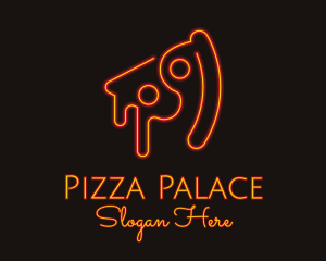 Neon Pizza Slice Restaurant logo design