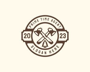 Forest Axe Woodcutting logo design