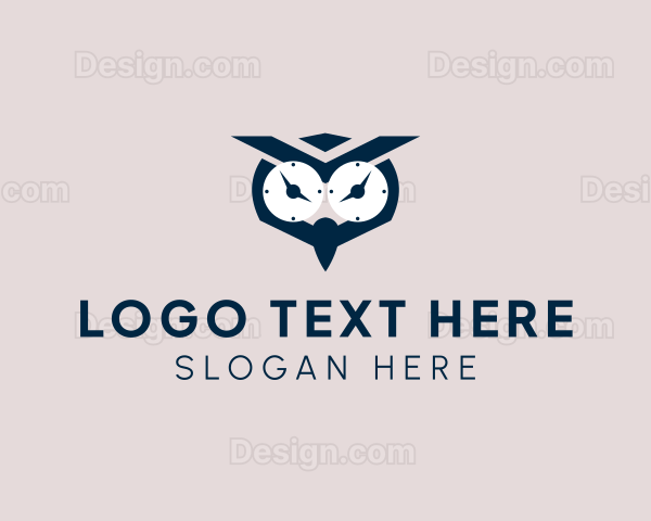 Clock Owl Bird Logo