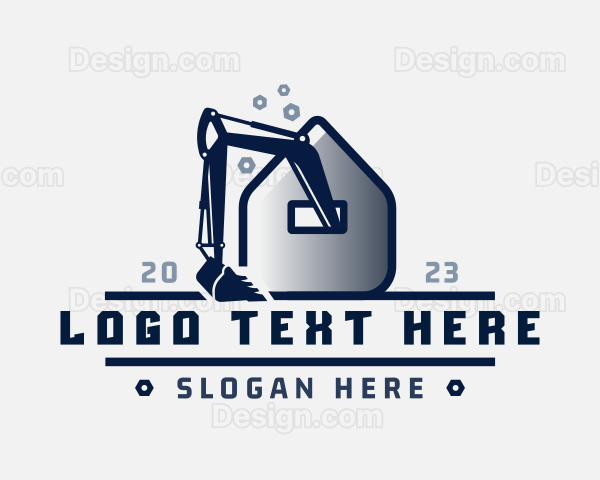 Excavator House Construction Logo