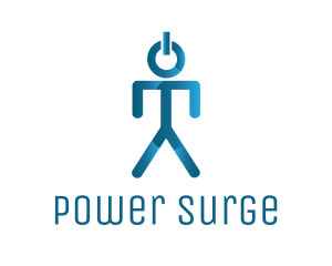 Blue Power Button Man logo design