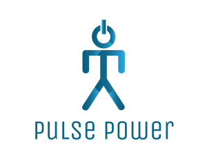 Blue Power Button Man logo design