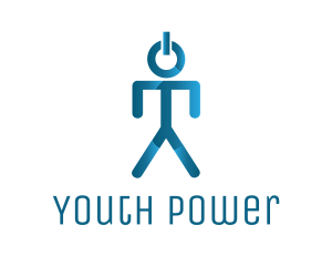 Blue Power Button Man logo design