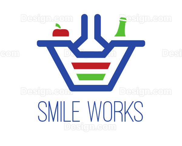 Bottle Apple Grocery Basket Logo