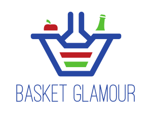 Bottle Apple Grocery Basket logo design