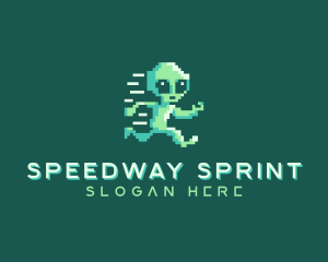 Pixelated Running Alien Logo