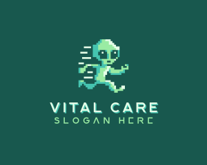 Pixelated Running Alien Logo