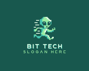 Pixelated Running Alien logo design