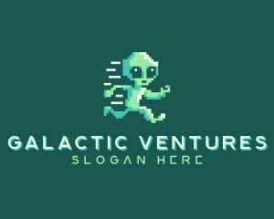 Pixelated Running Alien logo design