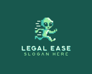 Pixelated Running Alien logo