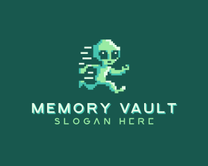 Pixelated Running Alien logo