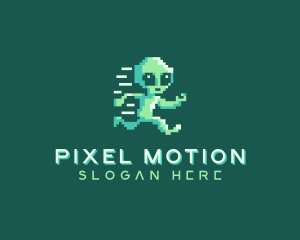 Pixelated Running Alien logo design