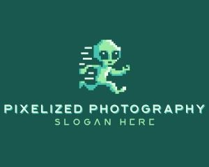 Pixelated Running Alien logo design