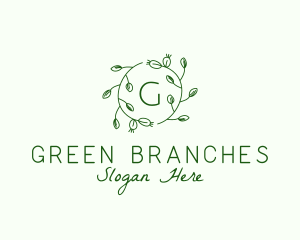 Organic Leaf Floral Branch  logo design