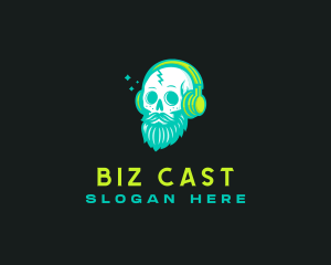 Skull Headphones Podcaster logo design