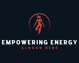 Woman Lightning Power logo design