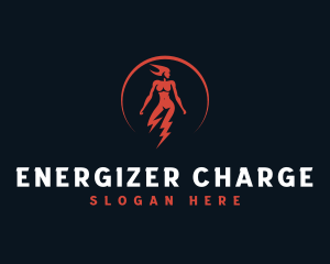 Woman Lightning Power logo design