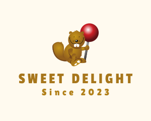 Cute Beaver Lollipop logo design