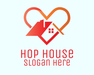 Sunset Orange Heart House  logo design