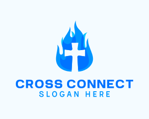 Blue Fire Cross logo design