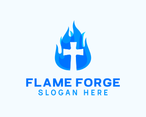 Blue Fire Cross logo design