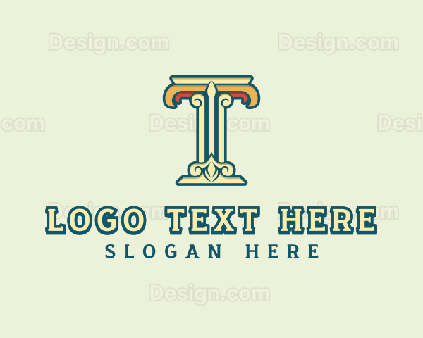 Ornate Roman Pillar Letter T Logo