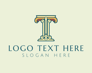 Ornate Roman Pillar Letter T logo