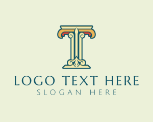 Typography - Ornate Roman Pillar Letter T logo design