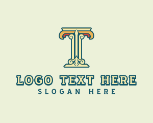 Ornate Roman Pillar Letter T logo