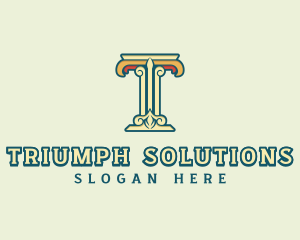 Ornate Roman Pillar Letter T logo design