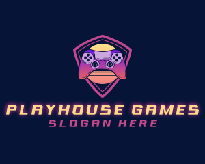 Neon Retro Game Controller logo design