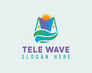 House Sunset Waves logo design