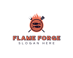 Barbecue Fish Flame Grill logo design