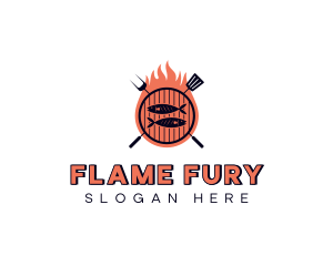 Barbecue Fish Flame Grill logo design