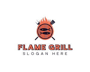 Barbecue Fish Flame Grill logo design