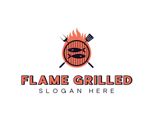 Barbecue Fish Flame Grill logo design