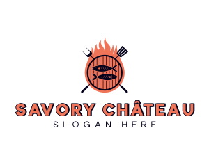 Barbecue Fish Flame Grill logo design