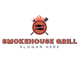 Barbecue Fish Flame Grill logo design