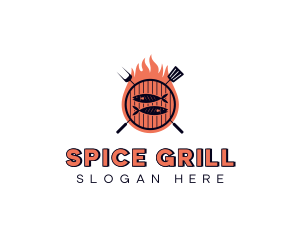 Barbecue Fish Flame Grill logo design