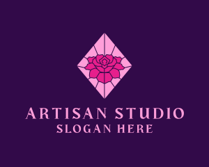 Pink Rose Stained Glass logo design