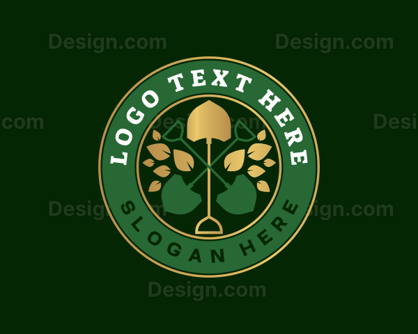 Shovel Landscaping Leaf Logo