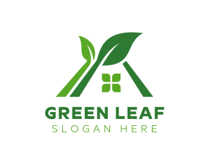 Green Natural Leaf House logo design